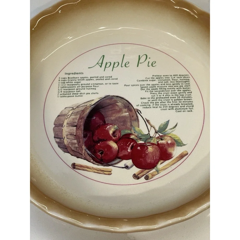 Nantucket Apple Pie Baking Plate Recipe Pie Dish Scalloped Edge 10